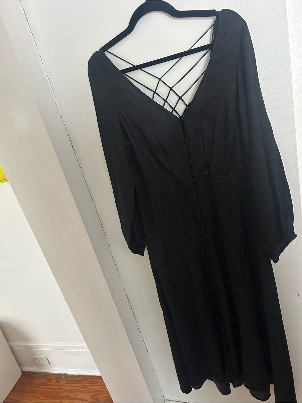 Free People NWOT Black Long Sleeve Button-Front Dress with Strappy Back